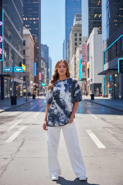 🍒Summer women t-shirt tie dye letter motif droop shoulder top oversize short sleeve tee Harajuku Y2k Casual Streetwear Women Clothing Tie This Tye Die Tidy In Your Top Tops