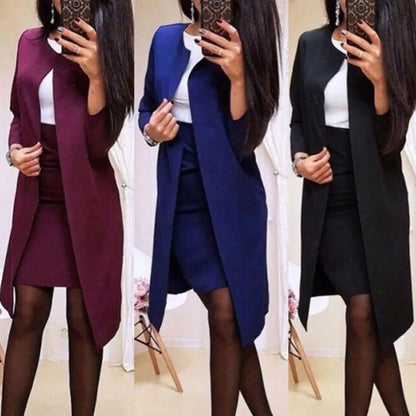 🍒Womens skirt suits work wear clothes business formal two piece office outfits with long jackets and pencil skirts This LONG Is SUITed to your wardrobe and will be SHORTly no SKIRTing around