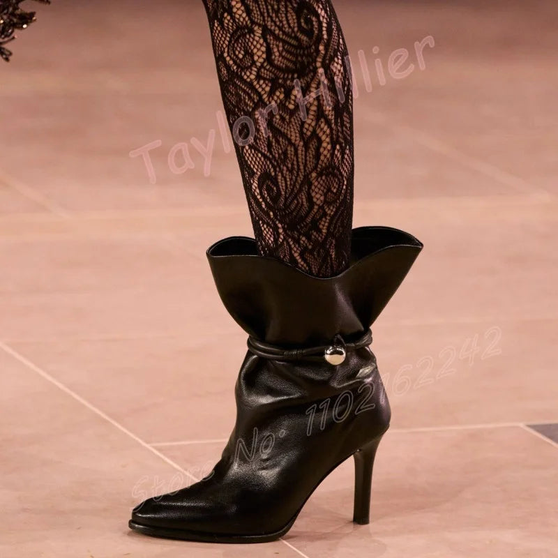 🍒black short boots women metal rivet footwear female fashion round toe stilettos high heel with side zipper big sizes You Will Be Riveted with these Rivets