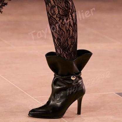 🍒black short boots women metal rivet footwear female fashion round toe stilettos high heel with side zipper big sizes You Will Be Riveted with these Rivets