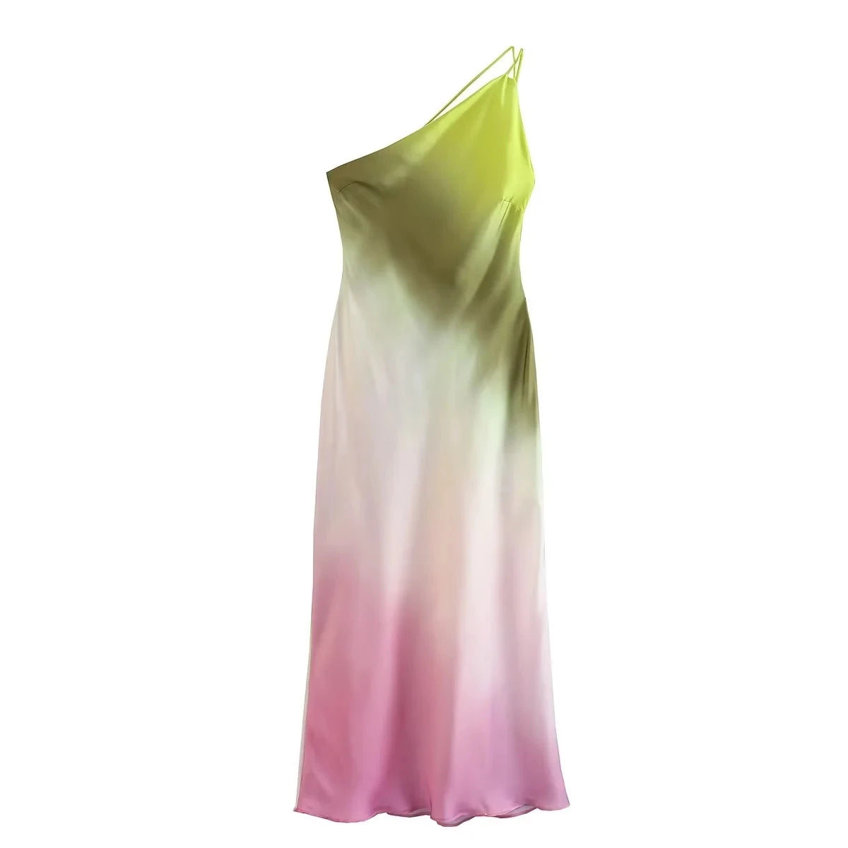 🍒Summer party maxi dress backless satin one shoulder occasion party wear sundress sleeveless print tie-dye outfit Keep A Straight Pose In This Cool Diagonal