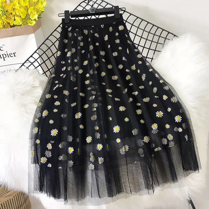 🍒Sweet girl skirt women"s feminine fashion smart casual clothing floral summer wear mesh midi  classy all match elegant stylish charm occasion wear Net This Mesh