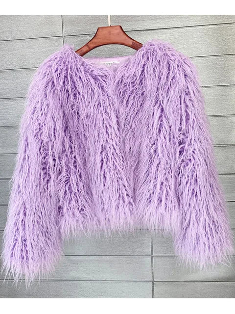 🍒Colorful fur coat for fall winter outerwear fashion pink faux fur jacket thick warm outdoor fashion occasion over jacket women Fluff Up Your Puff