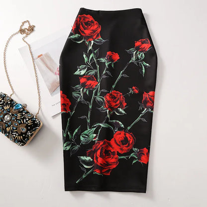 🍒 flower print pencil skirt bodycon slim midi skirt short floral print fashion smart casual women feminine clothes