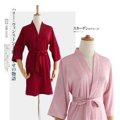 🍒Womens wrap gown white wedding bride robe morning gown for ladies 3/4 sleeve sleepwear loose nightwear female silk satin kimono robe lingerie Say Good NIGHT to old GOWNS