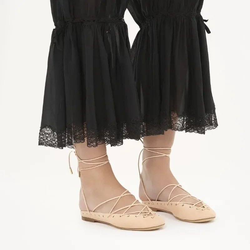 🍒Cross tie shoe round toe sandals open back  european and american niche light luxury cross tie round toe roman Sandals women's ballet shoes with medium heel shoes smart casual footwear for occasion party footwear Tick This Tie cross