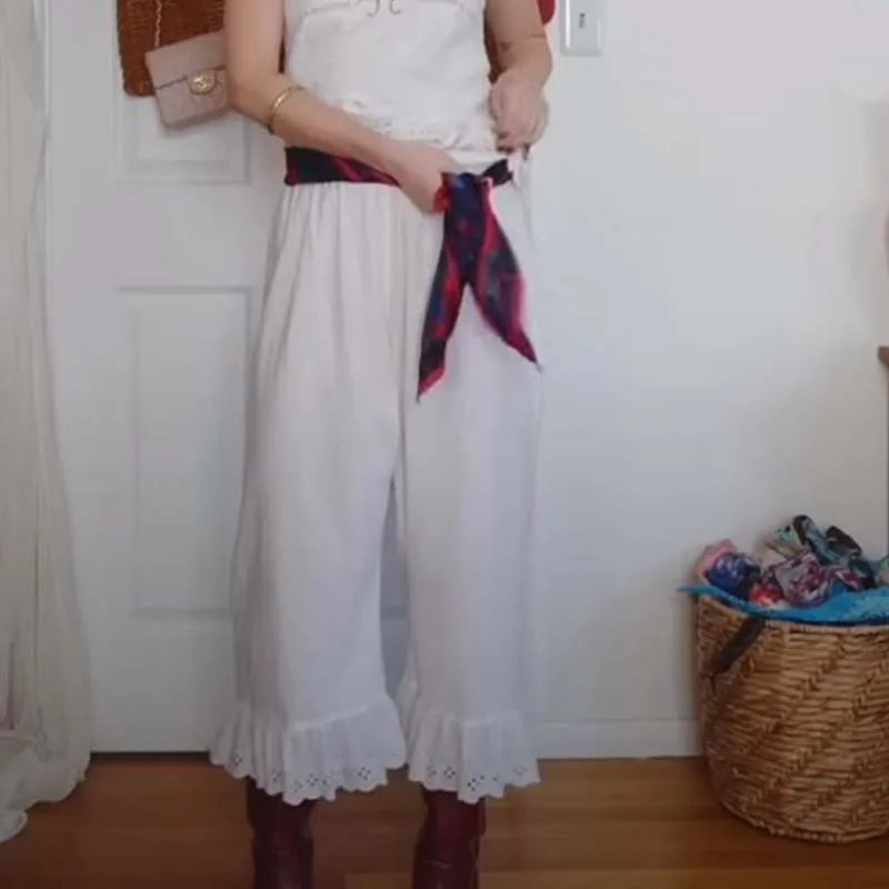 🍒Cottage fairy wide leg pants Y2k aesthetic 00s retro high waist  calf-length trousers Vintage lounge loose fit ruffle hem trousers feminine female fashion wear for women Get Cosy In A  Fairy cottage