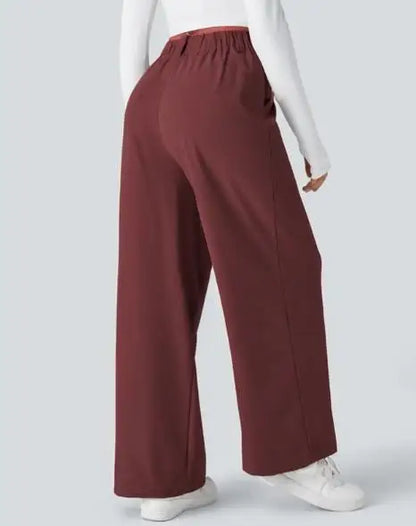 🍒Elegant women straight pants flowy solid colour high waisted trousers wide leg work wear female fashion clothes No Need To Put The Leg Work In To Get These Legs