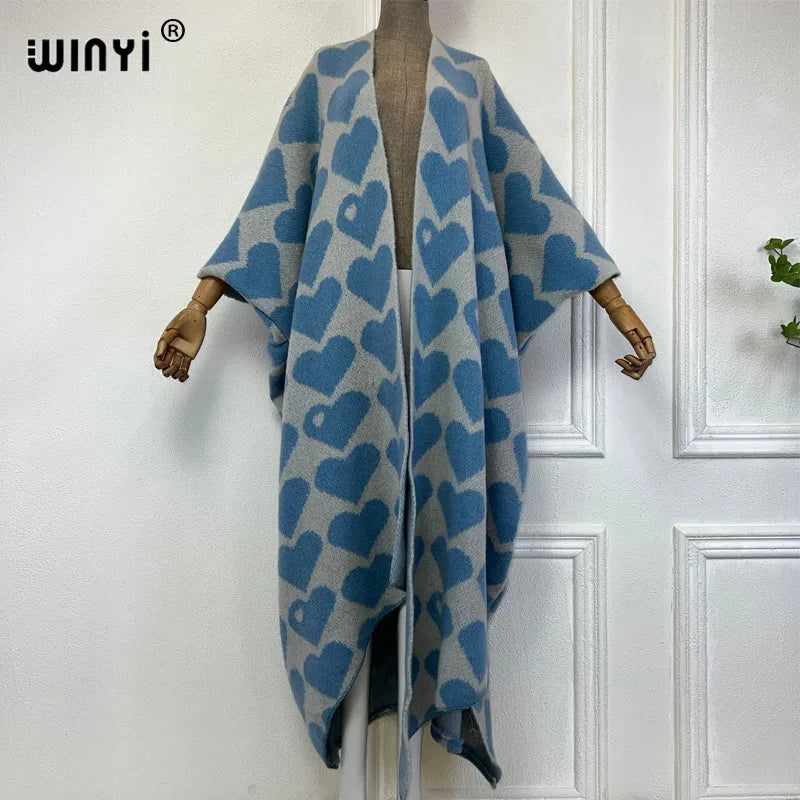 🍒 Heart print cardigan womens knitwear kimono fashion autumn winter smart casual wear party coat thick warm womens holiday coat women Warm Hearted
