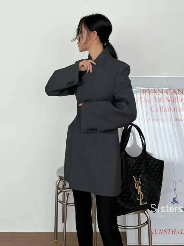 🍒Hidden button blazer long women fitted waist jacket fashion Y2K fashion office chic clothing lightweight linen coat chic trendy fashion two-layer smart casual outfit TRAILS Of Comments BLAZER