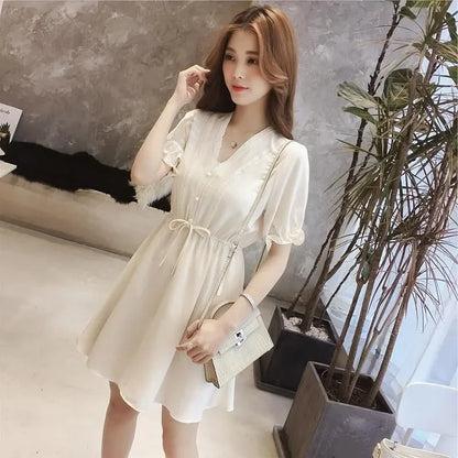 🍒Chiffon satin dress mini women soft silky outfits ruffle smart casual clothing for summer occasion party wear Dainty Dollar Dollar Doll