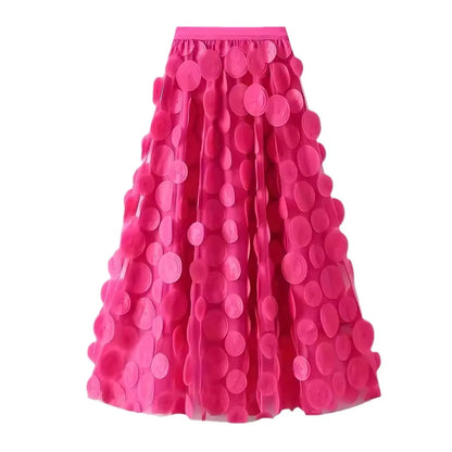 🍒Womens polka dot 3D design tulle mesh skirt retro elastic waist long length a-line occasion wear beach party wear street fashion feminine street wear You Will Be Dotty About These Spots