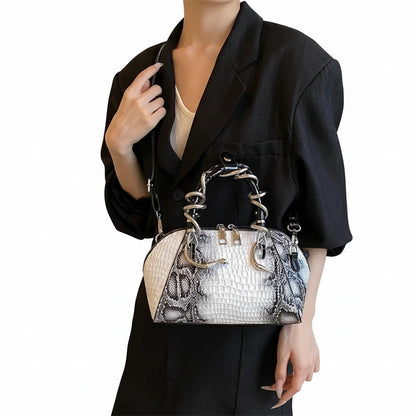 🍒Designer luxury bags for women crocodile pattern grab bag with top-handle hardware wild shoulder crossbody handbag with snake design  Sweet Slippy Snakey