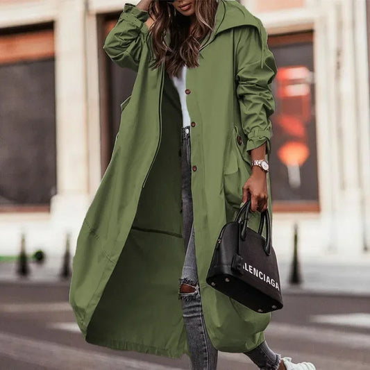 🍒Single-breasted trench coat womens overcoat long outerwear with pockets female autumn winter clothing