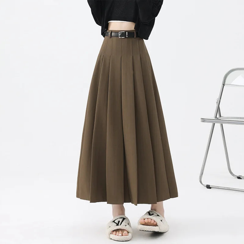 🍒Pleated maxi skirt fashion for women elegant wear with belt vintage  pleated clothing female fashion streetwear Com-PLEATly Cool
