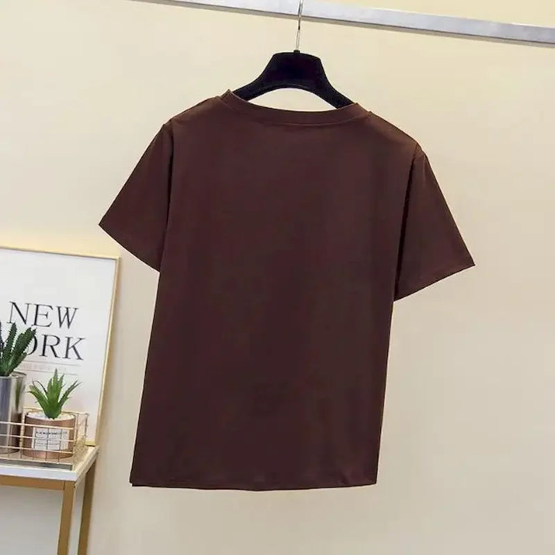 🍒Loose t-shirts for women irregular hem top short sleeve summer fashion clothing loose Y2k t-shirt designer style clothes Put TOP Up Your Look