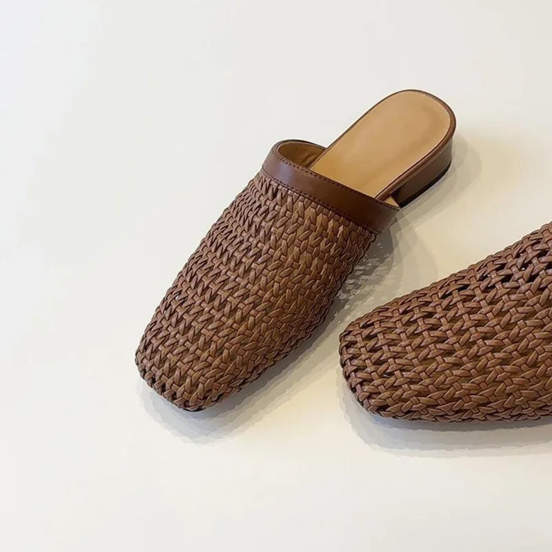 🍒Ladies shoes closed toe slip on women's slippers fashion square toe outdoor mesh sliders smart casual summer footwear Send A Mesh-age