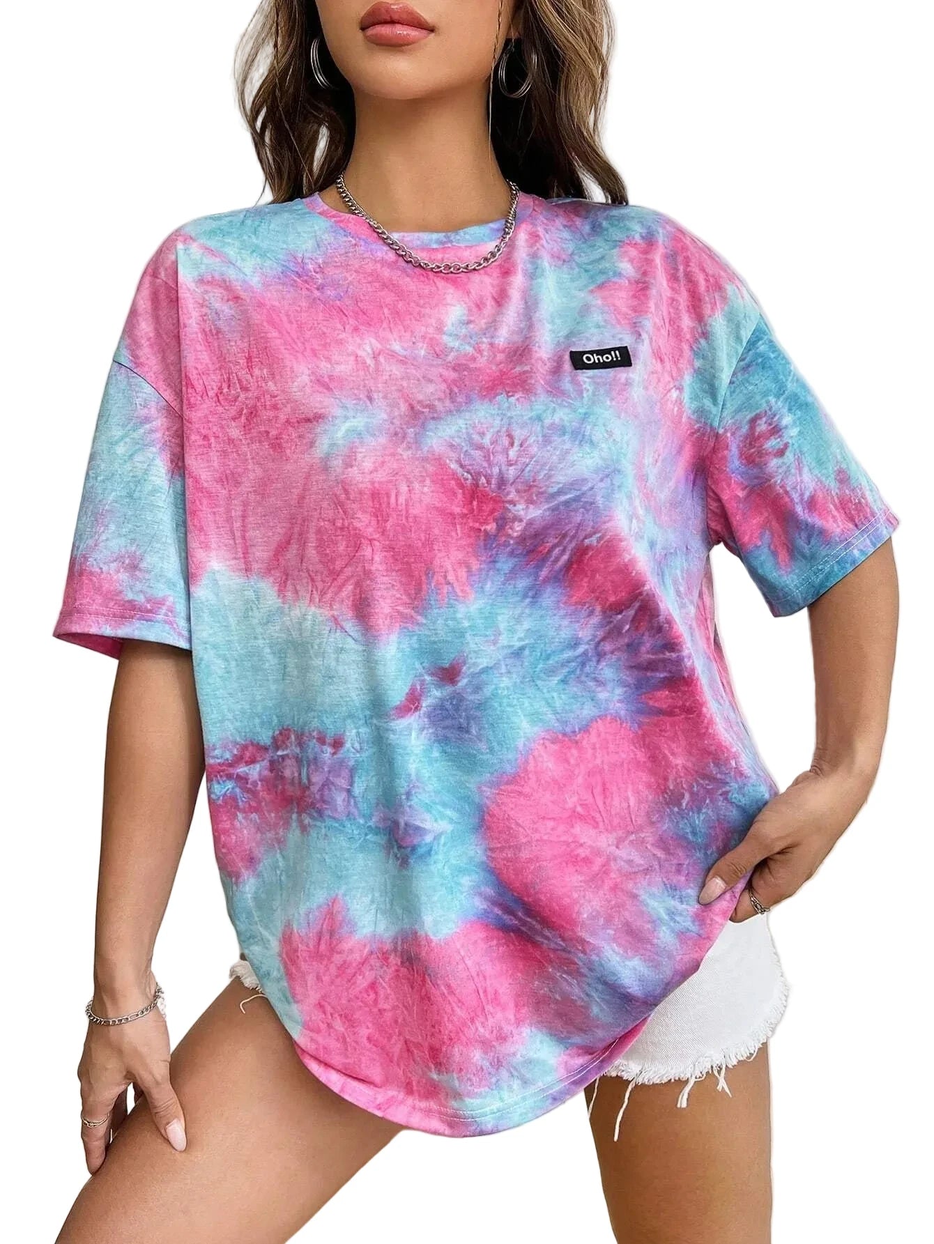 🍒Summer women t-shirt tie dye letter motif droop shoulder top oversize short sleeve tee Harajuku Y2k Casual Streetwear Women Clothing Tie This Tye Die Tidy In Your Top Tops