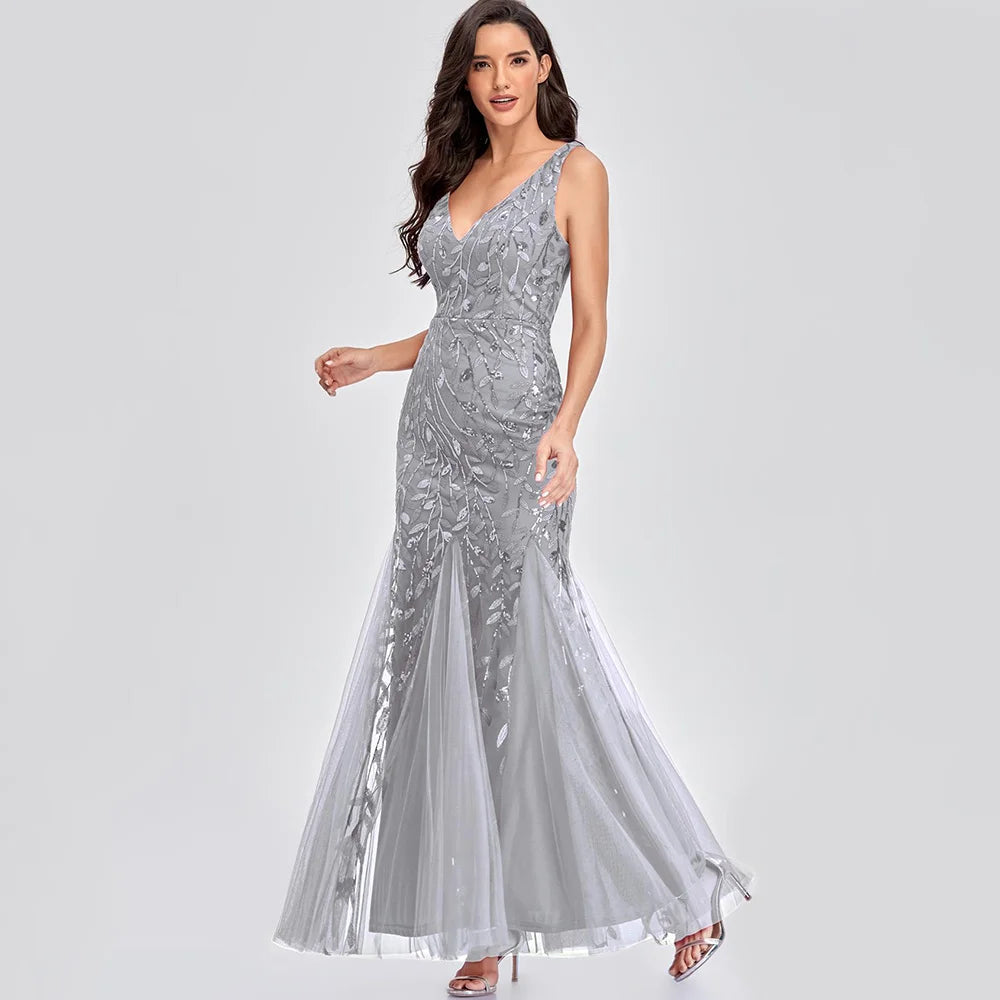 🍒Sequin maxi cocktail dress long bridesmaid prom outfit for special occasion party club bodycon vintage style clothing You'll Fish This Mermaid Out Time &Time