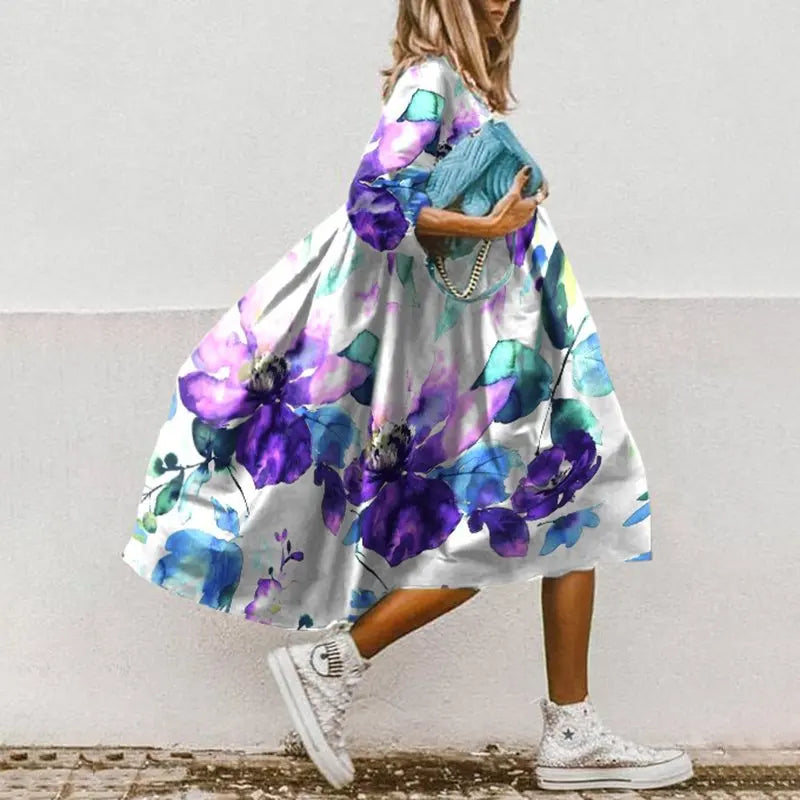 🍒Dresses for women loose colour printed fashion smart casual clothing party vacation womens bohemian beach dress