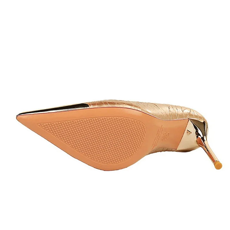 🍒Metalic high heel pumps for women elegant party stillettoe thin heels shoes for occasions party wear footwear GOLDen TIP PUMP Up Your Fashion Volume