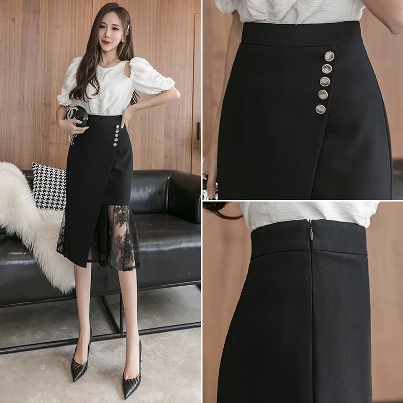 🍒Midi black skirts for women fashion new summer wear occasion wear evening party wear lace  midi fashion  No Medioca With This Midi