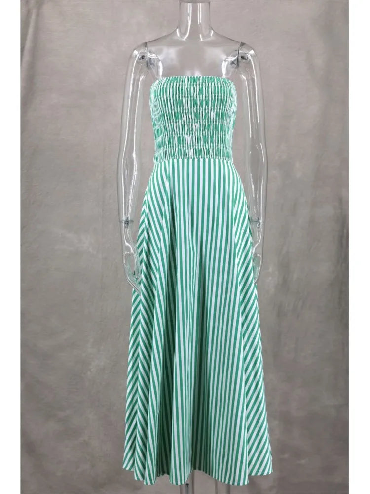 🍒Striped tube dress a line fashion maxi outfits for women trendy holiday wear beach wear striped summer clothes