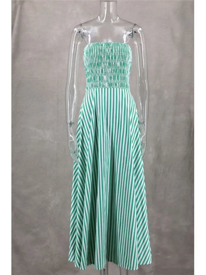 🍒Striped tube dress a line fashion maxi outfits for women trendy holiday wear beach wear striped summer clothes