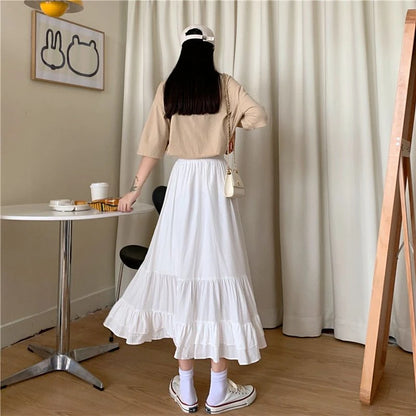 🍒 Tiered skirt with elastic waist band women's white a-line tiered skirt outfit summer clothing chic smart casual fashion elegant office wear for ladies Crisp Wispy Gypsy