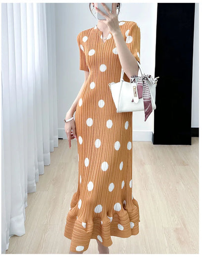 🍒Womens dresses evening summer ladies clothing with polka dots v-neck high end clothes loose pleated  Dont Delay Dart for Dots