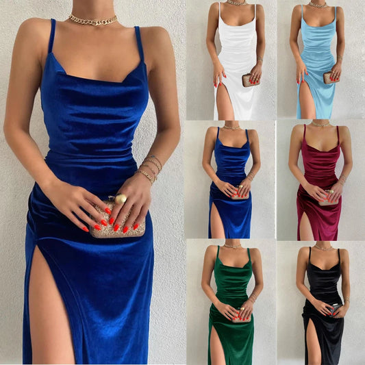 🍒Velvet sleeveless slip maxi dress fashion evening party wear women elegant midaxi female Y2K summer clothing Pile Up  On Your Velvet
