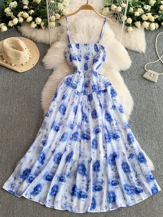 🍒Backless summer dress for women fashion beach wear slip sleeveless spaghetti straps smart casual outfit Flouncey Floral Fun