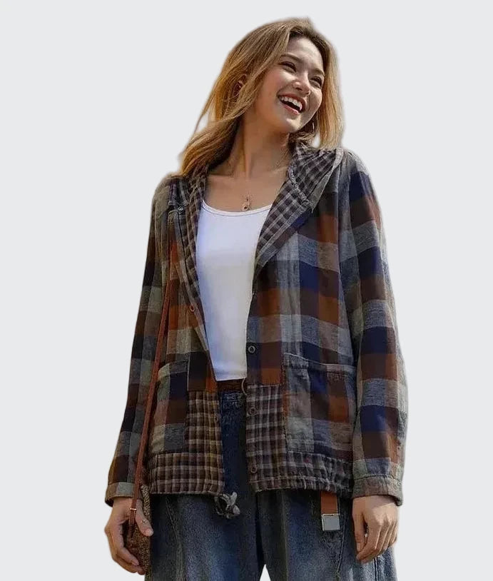 🍒Plaid pocket hood jacket top shirts check blouses spring summer fashion casual wear women check clothing outdoor style cheeky chic check