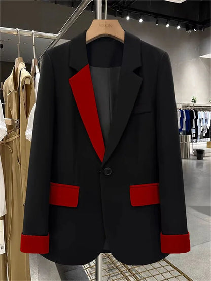 🍒Fashion blazer jacket spring autumn long sleeves black jacket contrast patchwork office cothes for women outerwear smart casual suit coat female chic fashion   Turn Up In Your Contrast