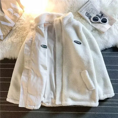 🍒Fashion Stand-up Collar OutwearFaux lambswool fur jacket women's warm coat autumn winter outerwear for women heart print stand collar coat Ya Hearts Printed On This