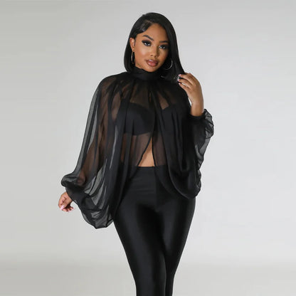 🍒Colourful chiffon blouses plus size printed front split blouse fashion batwing loose fitting see though top with puff sleeves party night club blouses shirt for women OPEN Up Your Armoire to A Cool BLOUSE