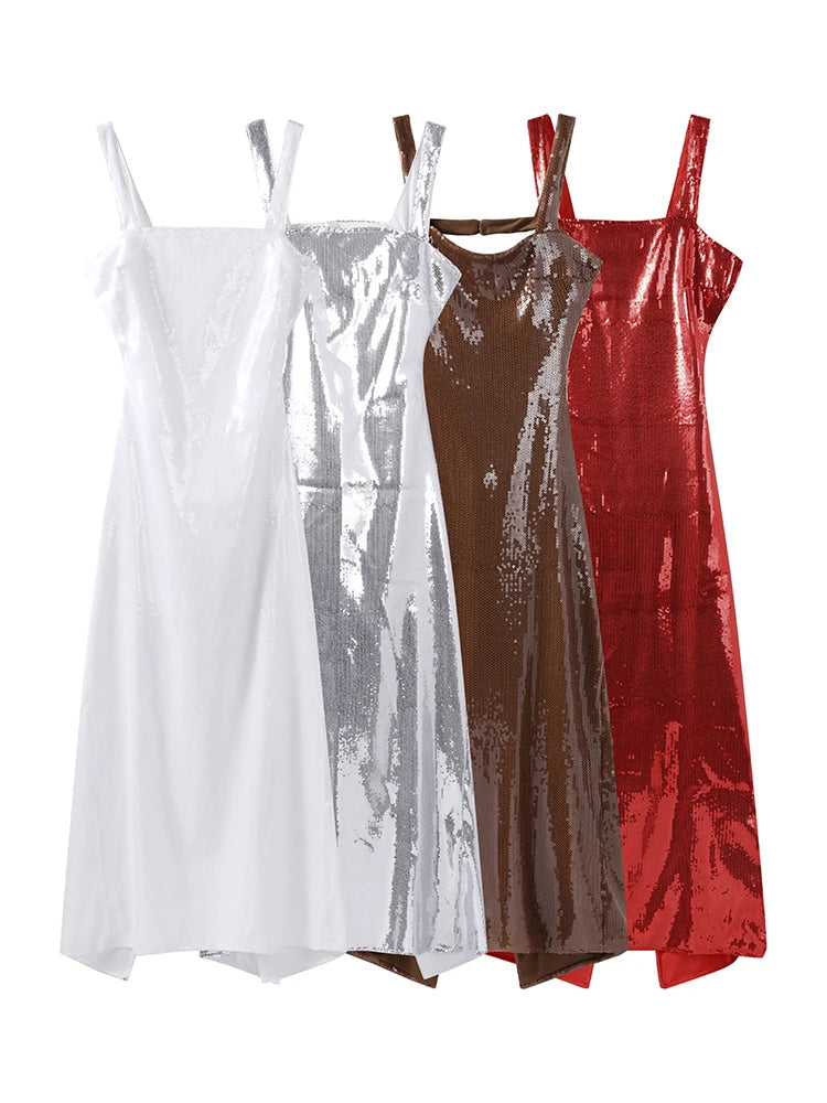 🍒Square neck maxi dress long women sleeveless backless outfit  sequin smart casual women ladies Party wear occasion clothing Show Off Shiny