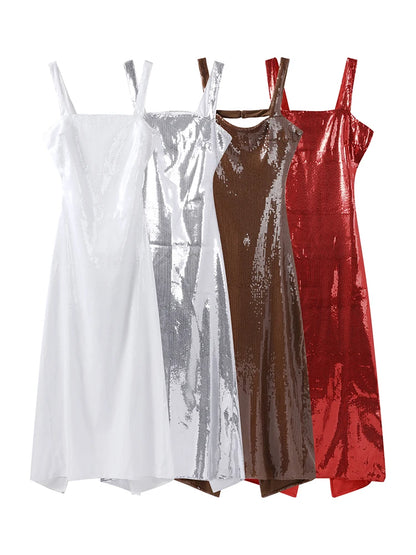 🍒Square neck maxi dress long women sleeveless backless outfit  sequin smart casual women ladies Party wear occasion clothing Show Off Shiny