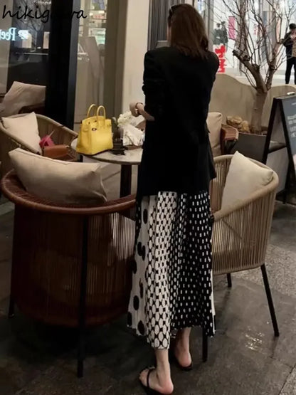 🍒Summer womens clothes mesh   high waist A-line skirt midi vintage style smart casual clothing polka dot fashion female loose long outfit occasion party wear Get Round In Spots