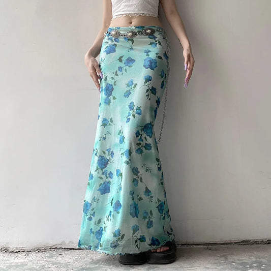 🍒Womens long skirt low waist floral print fashion bodycon Y2k high waist elegant party wear female summer fashion clothing smart casual                                      Climb-(ers) Into Rose fashion