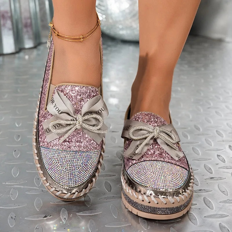 🍒Women smart casual loafer thick-Soled loafers comfortable outdoor non-slip flat shoes shiny occasion fashion slip-on Glitzy Gliders