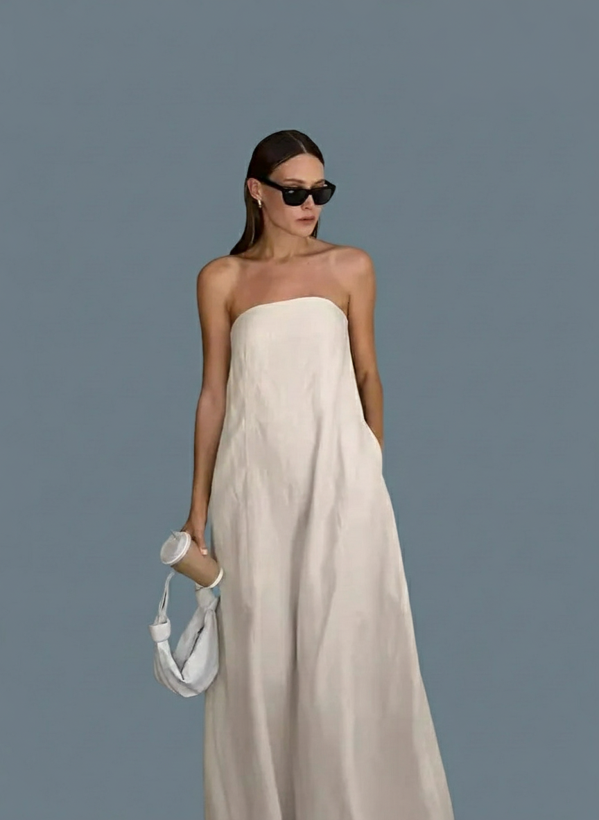 🍒French cotton dresses linen holiday clothes strapless outfits high waist backless summer clothing long dress for women maxi fashion Ladies Line Up For Your linen