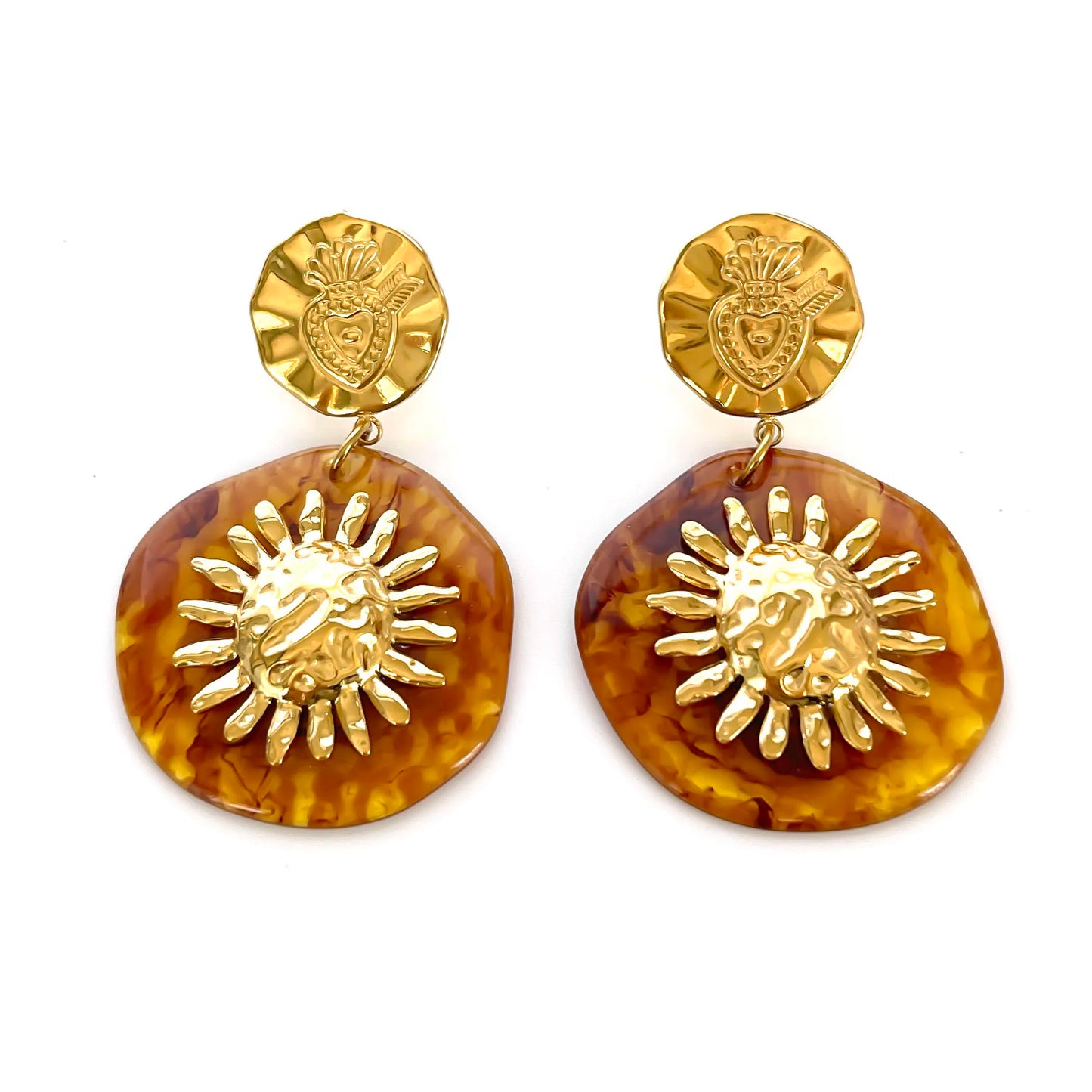 🍒 Vintage amber resin golden sun drop earrings for Women trendy stainless steel party earings daily jewellery Waterproof DROP in And STEEL The Attention