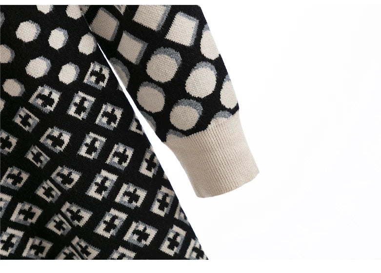 🍒Vintage knitted dress long sleeve mini o-neck autumn/winter Jacquard a-line outfits slim fit smart casual womens clothing breathable viscose Value Vintage