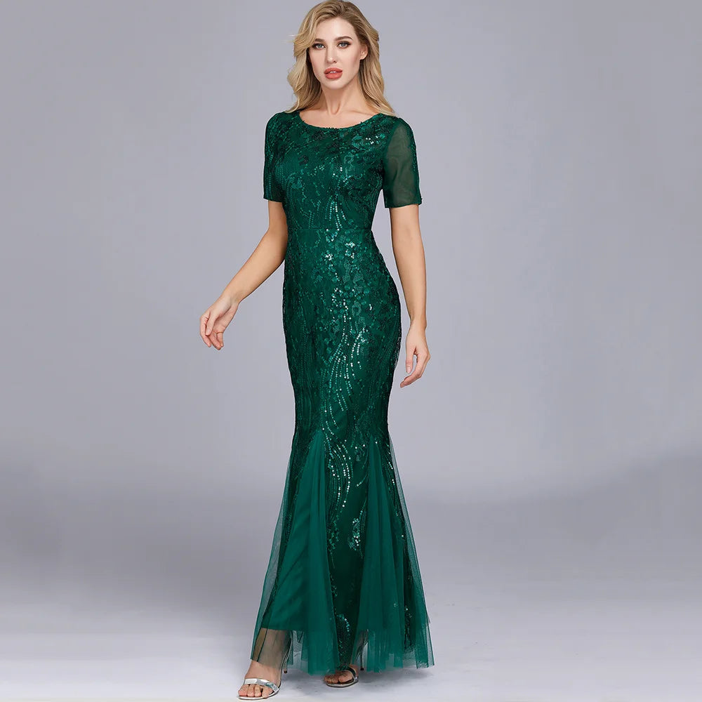 🍒Sequin maxi cocktail dress long bridesmaid prom outfit for special occasion party club bodycon vintage style clothing You'll Fish This Mermaid Out Time &Time