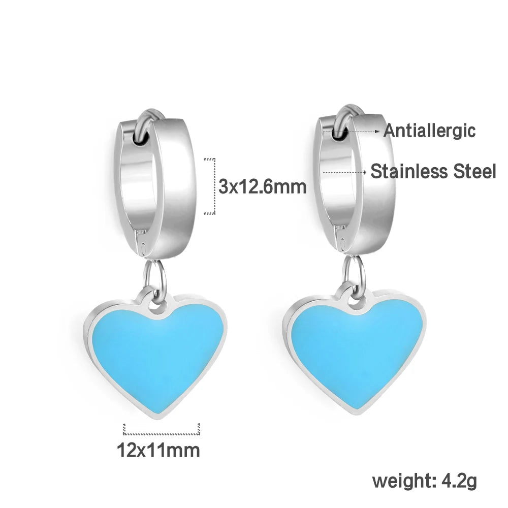 🍒 Stainless Steel Hoop Earrings enamel love heart Women Oil Drip jewelry Blue Black Red dangle drop earrings Always Love Drops