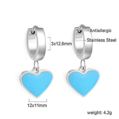 🍒 Stainless Steel Hoop Earrings enamel love heart Women Oil Drip jewelry Blue Black Red dangle drop earrings Always Love Drops