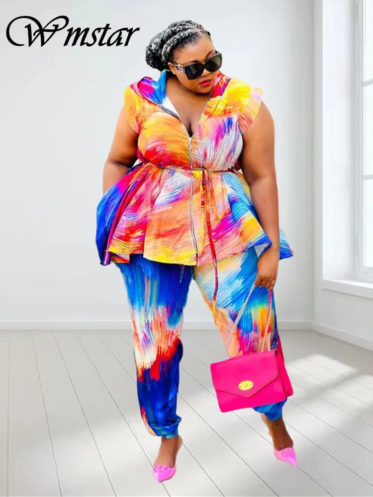 🍒Plus size two piece women colourful party outfit tie dye  sleeveless hoodie set casual loose top and pants matching set beach party clothes holiday wear Get TIEd to Colour I know Your DYEing To