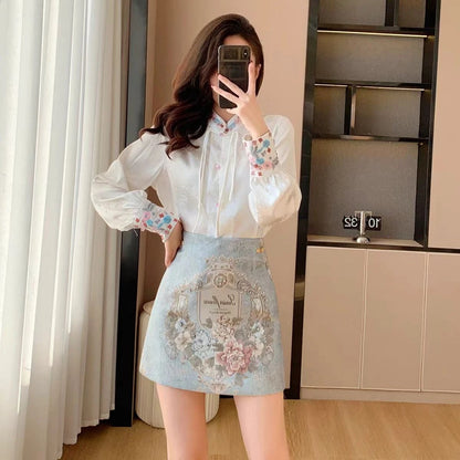 🍒vintage evembroiderd mini skirt high waist quality luxury diamonds short jeans skirt women Jacquard fabric high street quality casual clothing for women female fashion wear smart casual party wear Vintage Vantage