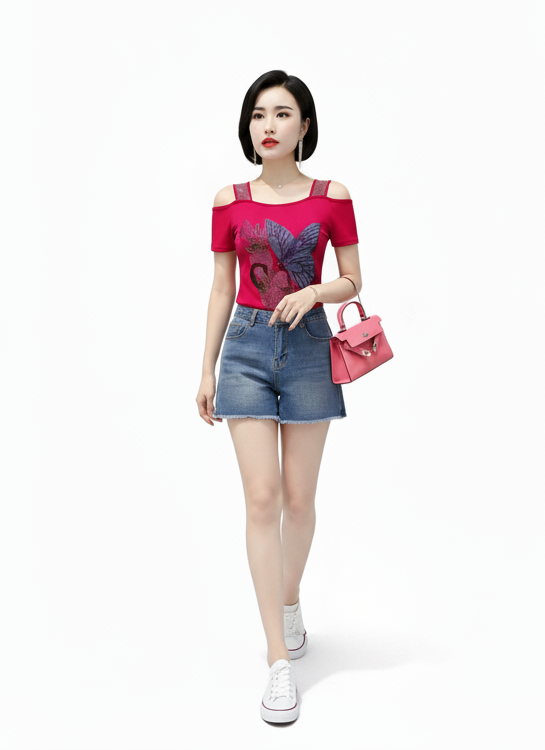 🍒Streetwear chic Heart Shaped top diamond t-shirt off shoulder black tee women summer short sleeve mesh tops SEQ And w 'UIN This Heart
